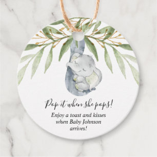 Pop it when she pops elephant baby shower favour tags