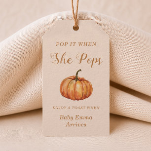Pop it when she pops Fall Pumpkin Baby Shower Gift Tags