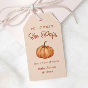 Pop it when she pops Fall Pumpkin Baby Shower Gift Tags