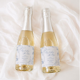Pop it When She pops Floral Blue Baby Shower Sparkling Wine Label