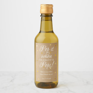 Pop It When She POPS Gold Hearts Baby Shower Wine Label