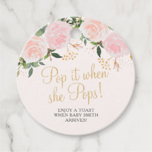 Pop it when She Pops Gold Pink Floral Baby Shower Favour Tags