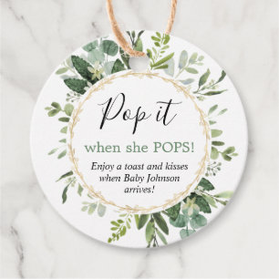 Pop it when she pops greenery gold baby shower favour tags