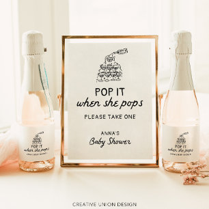 Pop It When She Pops Hand Drawn Baby Shower Favour Sparkling Wine Label