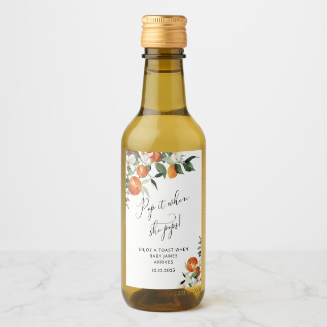 Pop it when she pops Little Cutie baby shower Wine Label (Front)