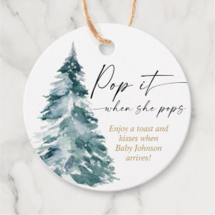 Pop it when she pops modern Christmas tree Favour Tags