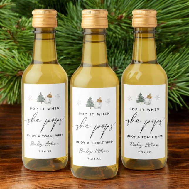 Pop it When She Pops Mountain Winter Baby Shower Wine Label (Creator Uploaded)