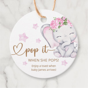Pop It When She Pops Pink Elephant Baby Shower Favour Tags