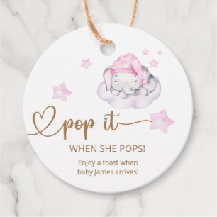 Pop It When She Pops Pink Elephant Baby Shower Favour Tags