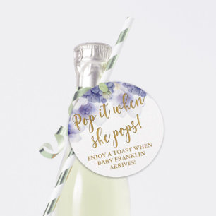 Pop it when she pops Purple Floral Baby Shower Favour Tags