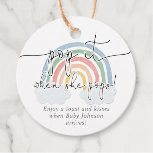 Pop it when she pops rainbow pastel watercolor favour tags