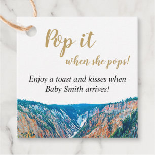 Pop it When She Pops! Rustic Mountain Waterfall Favour Tags