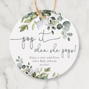 Pop it when she pops soft greenery baby shower favour tags
