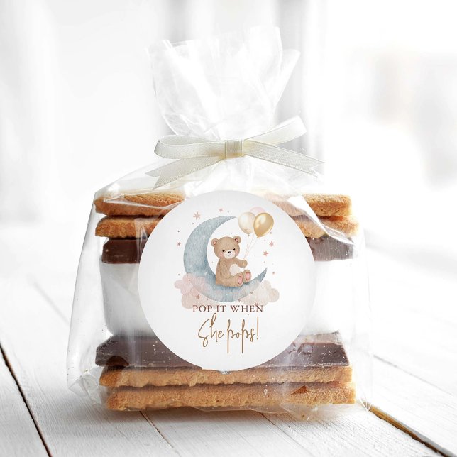 Pop It When She Pops Teddy Bear Baby Shower Classic Round Sticker (Creator Uploaded)