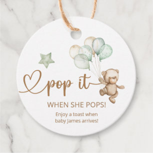Pop It When She Pops Teddy Bear Baby Shower Favou Favour Tags