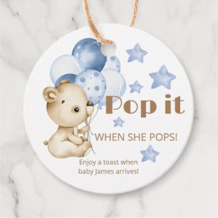 Pop It When She Pops Teddy Bear Baby Shower Favour Tags