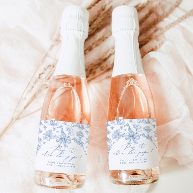 Pop it when she pops Toile Safari animals Sparkling Wine Label (Creator Uploaded)