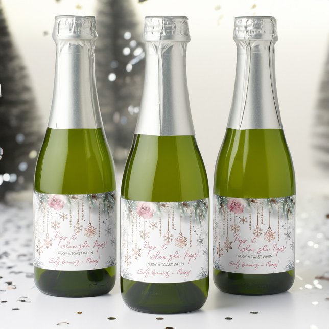 Pop it when she pops winter baby shower favours sparkling wine label (Pop it when she pops winter baby shower favors sparkling wine label baby it's cold outside labels)