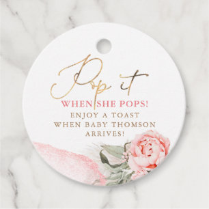 Pop It When Shen Pops - Pink Floral Baby Shower Favour Tags