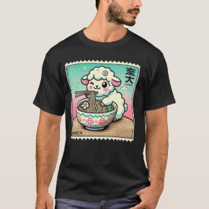 Pop Japanese Art Postage Stamp Cute Lamb Sheep Ram T-Shirt