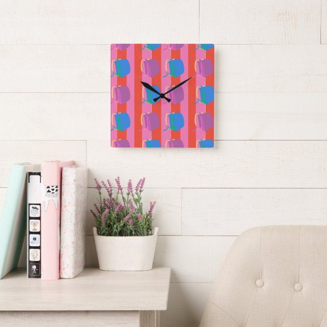 Pop Japanese School Bag Square Wall Clock (Reading Room)