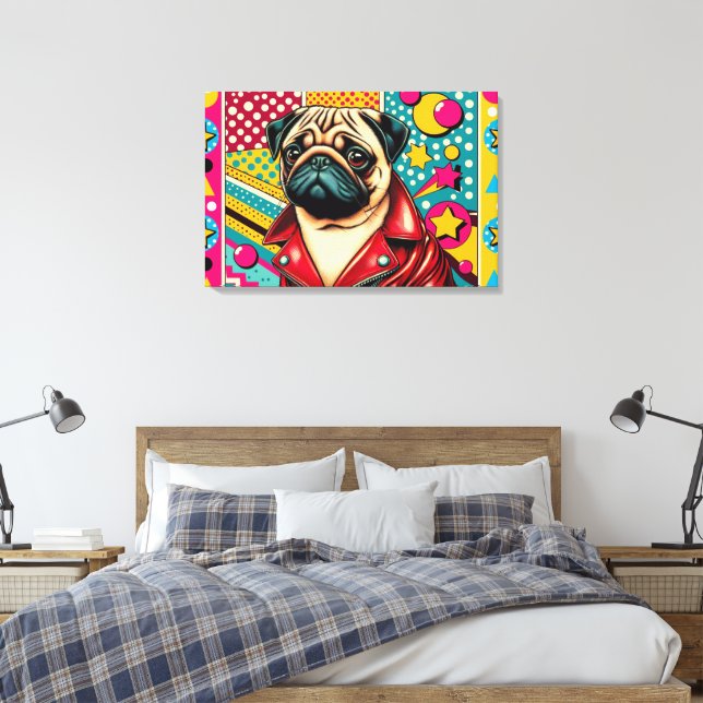 POP LIFE PUG 7 CANVAS PRINT (Insitu(Bedroom))