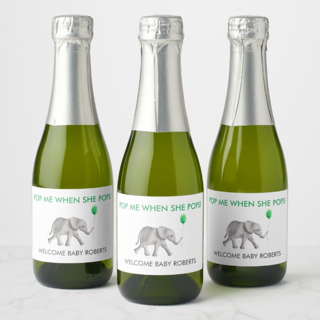 Pop Me When She Pops Baby Elephant Sparkling Wine  Label (Bottles)