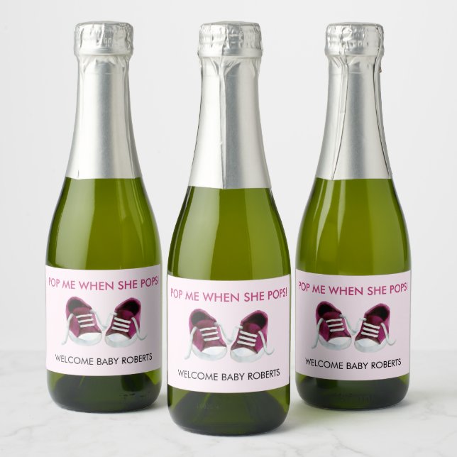 Pop Me When She Pops, Pink Baby Sneakers Sparkling Wine Label (Bottles)