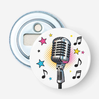Pop microphone with colorful stars and music notes bottle opener