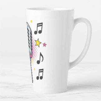 Pop microphone with colorful stars and music notes latte mug