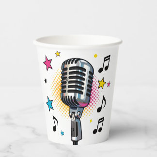 Pop microphone with colorful stars and music notes paper cups