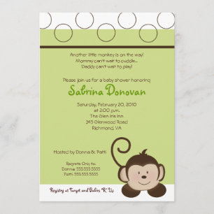 POP MONKEY 5x7 Green Neutral BABY SHOWER Invitation
