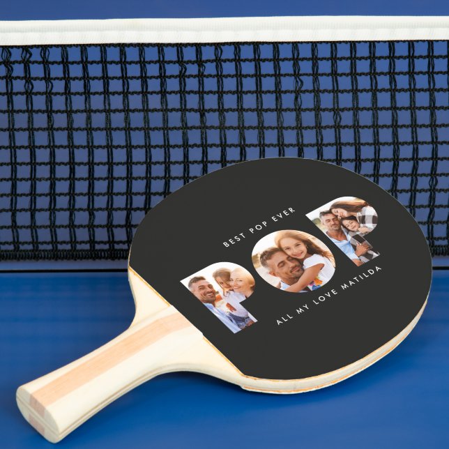 Pop multi photo modern typography black gift ping pong paddle (Insitu)