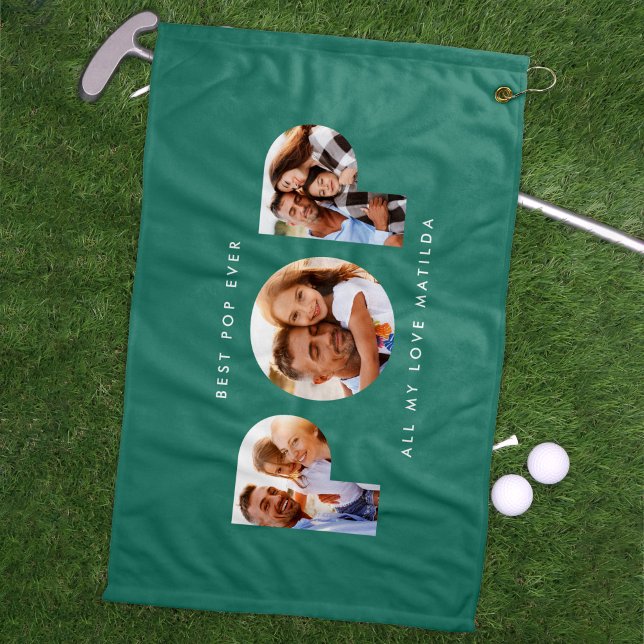 Pop multi photo modern typography child gift golf towel (Creator Uploaded)