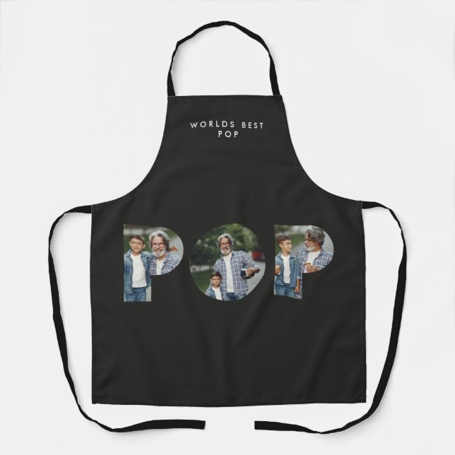 Pop multi photo modern typography elegant black apron (Front)