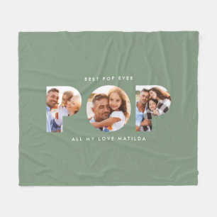 Pop multi photo modern typography elegant green fleece blanket