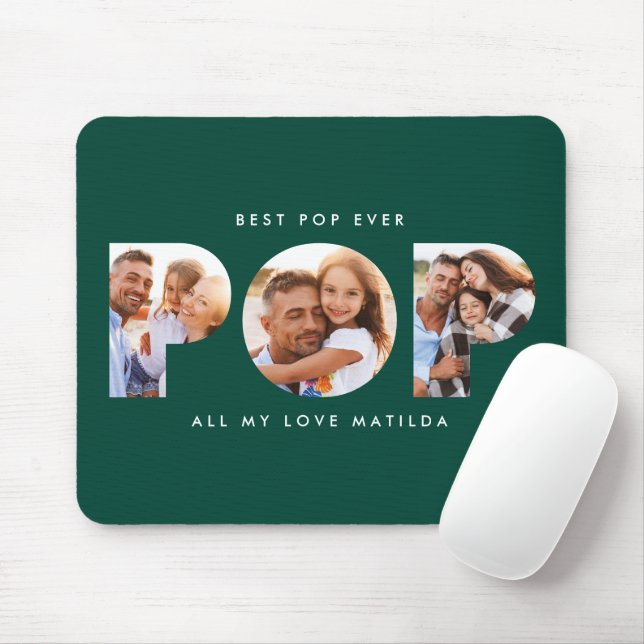 Pop multi photo modern typography green gift mouse mat (With Mouse)