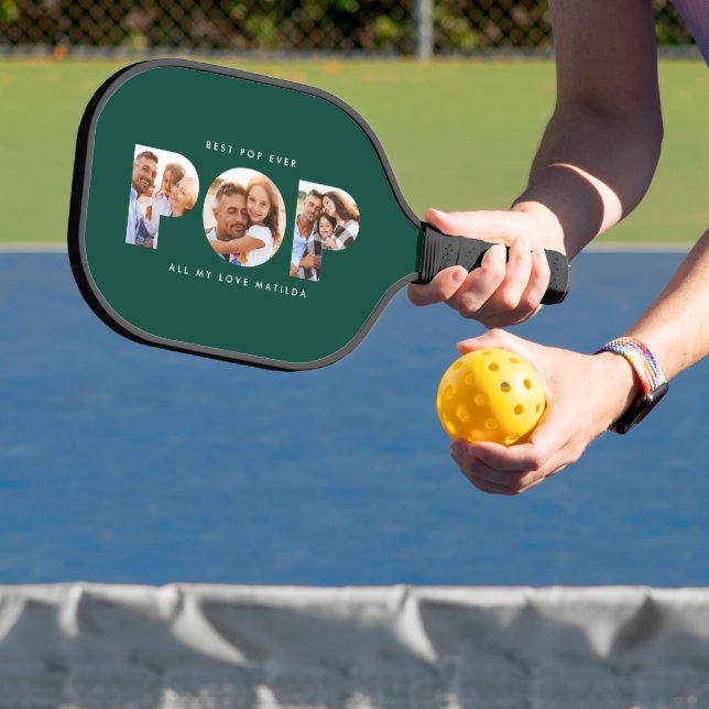 Pop multi photo modern typography green pickleball paddle (Insitu)