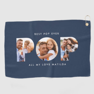 Pop multi photo modern typography navy blue golf towel