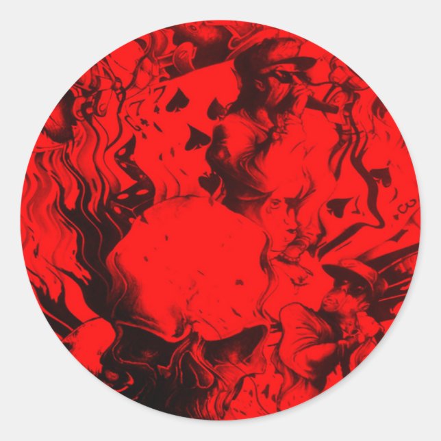 Pop Musician Portraits in Vibrant Red Colours Art  Classic Round Sticker (Front)