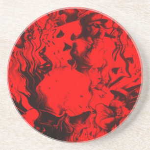 Pop Musician Portraits in Vibrant Red Colours Art Coaster