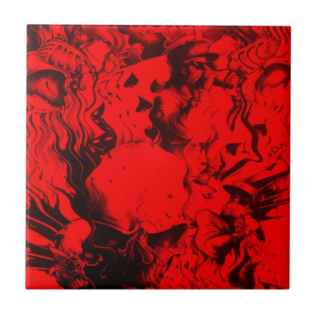 Pop Musician Portraits in Vibrant Red Colours Art  Tile (Front)