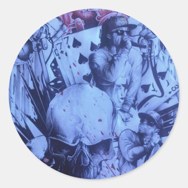 Pop Musicians Blue Purple Art Print Classic Round Sticker (Front)