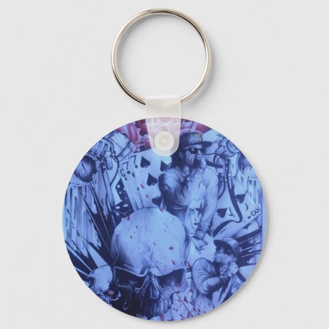 Pop Musicians Blue Purple Art Print Key Ring (Front)