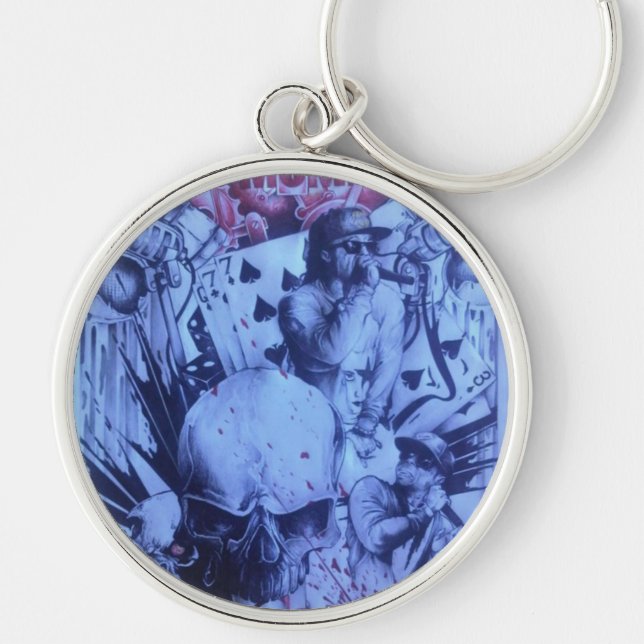 Pop Musicians Blue Purple Art Print Key Ring (Front)