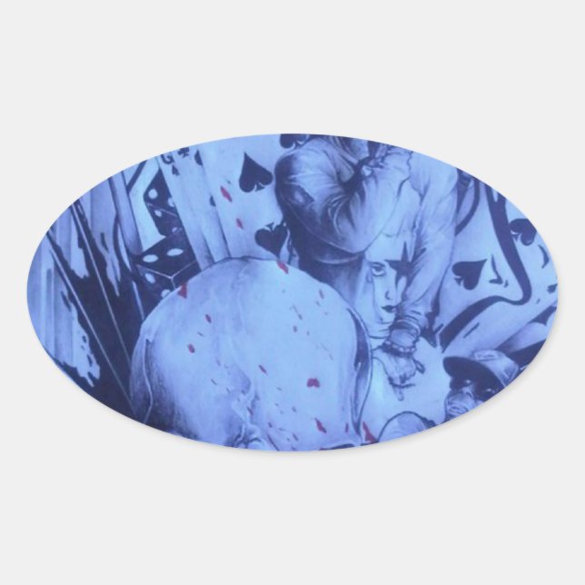 Pop Musicians Blue Purple Art Print Oval Sticker (Front)