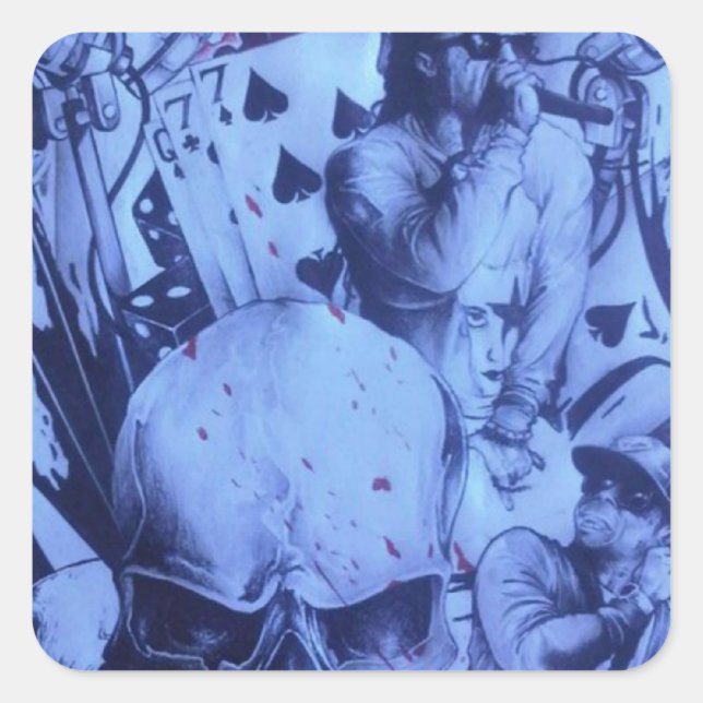 Pop Musicians Blue Purple Art Print Square Sticker (Front)