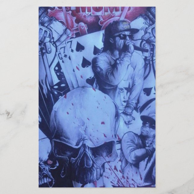 Pop Musicians Blue Purple Art Print Stationery (Front)