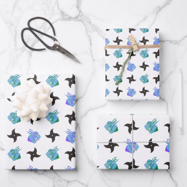Pop Ninja Throwing Star Wrapping Paper Sheet (Front)