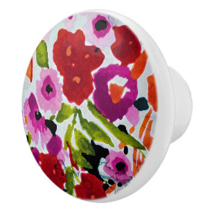 Pop of Bold Colour Inky Watercolor Flowers Ceramic Knob